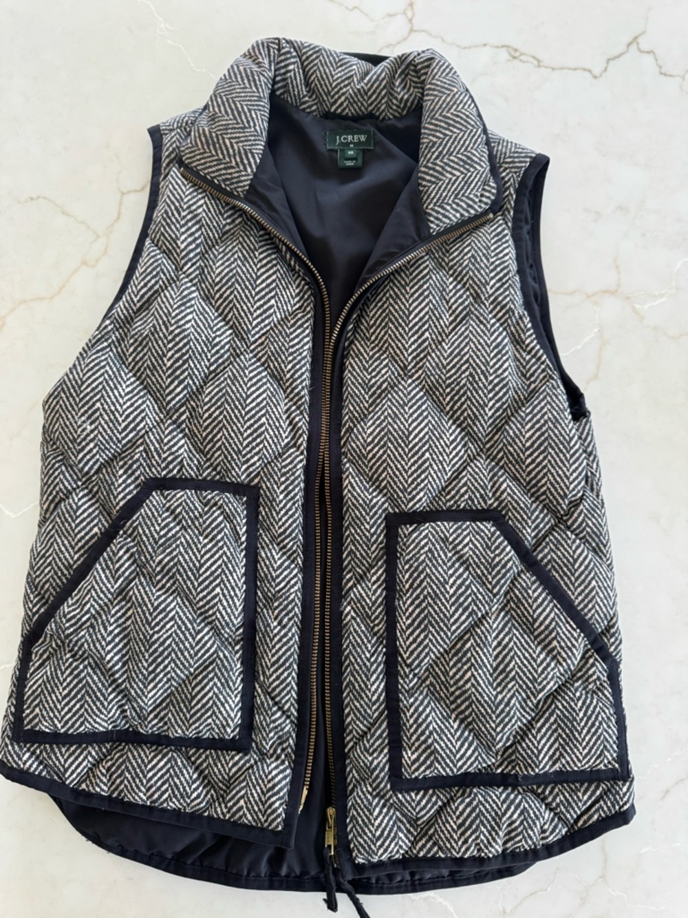 J. Crew Quilted Herringbone Vest in Black & White